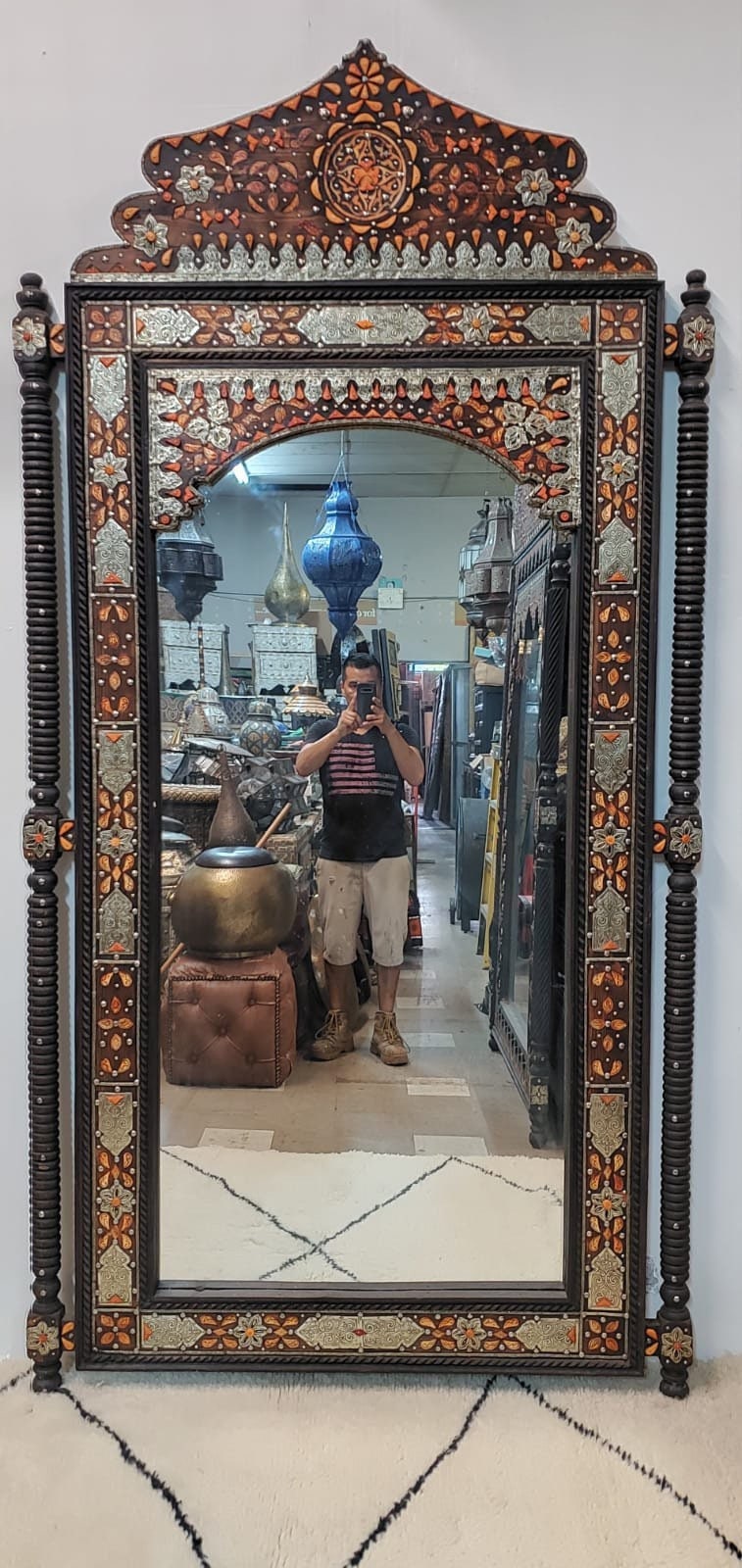 Vintage Moroccan Mirror: Giant Sultan Style, Camel Bone Inlay
