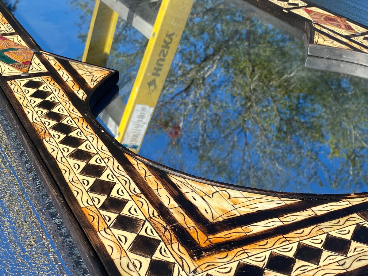Moorish Arch Mirror: Handmade Silver Camel Bone Inlay, Moroccan Decor (40x24)