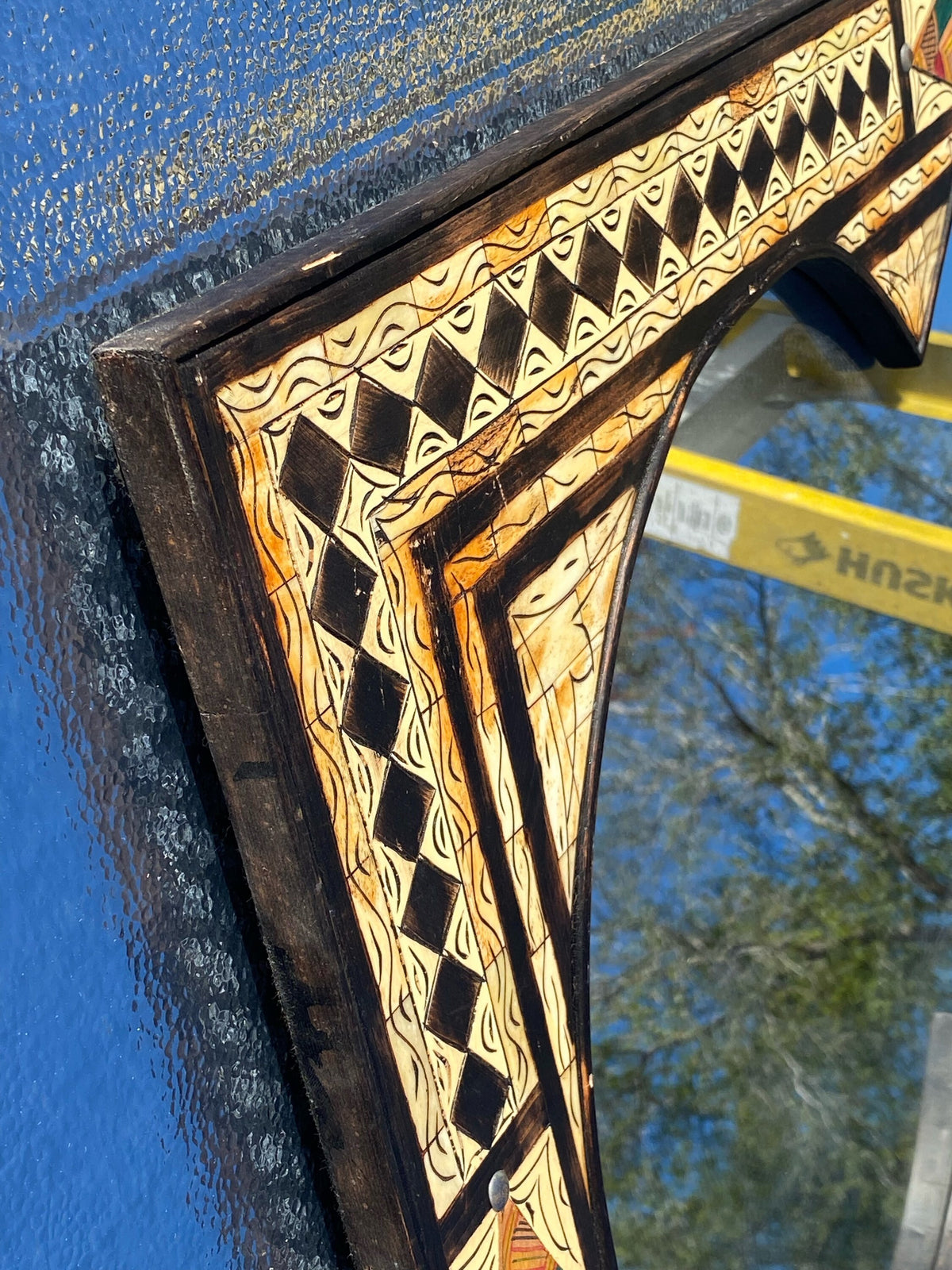 Moorish Arch Mirror: Handmade Silver Camel Bone Inlay, Moroccan Decor (40x24)