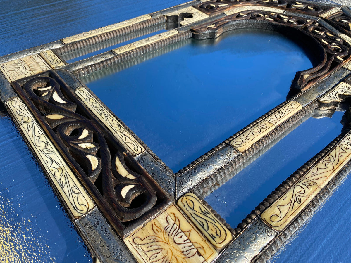 Handmade Moorish Arch Mirror, Camel Bone Inlay, Moroccan Decor