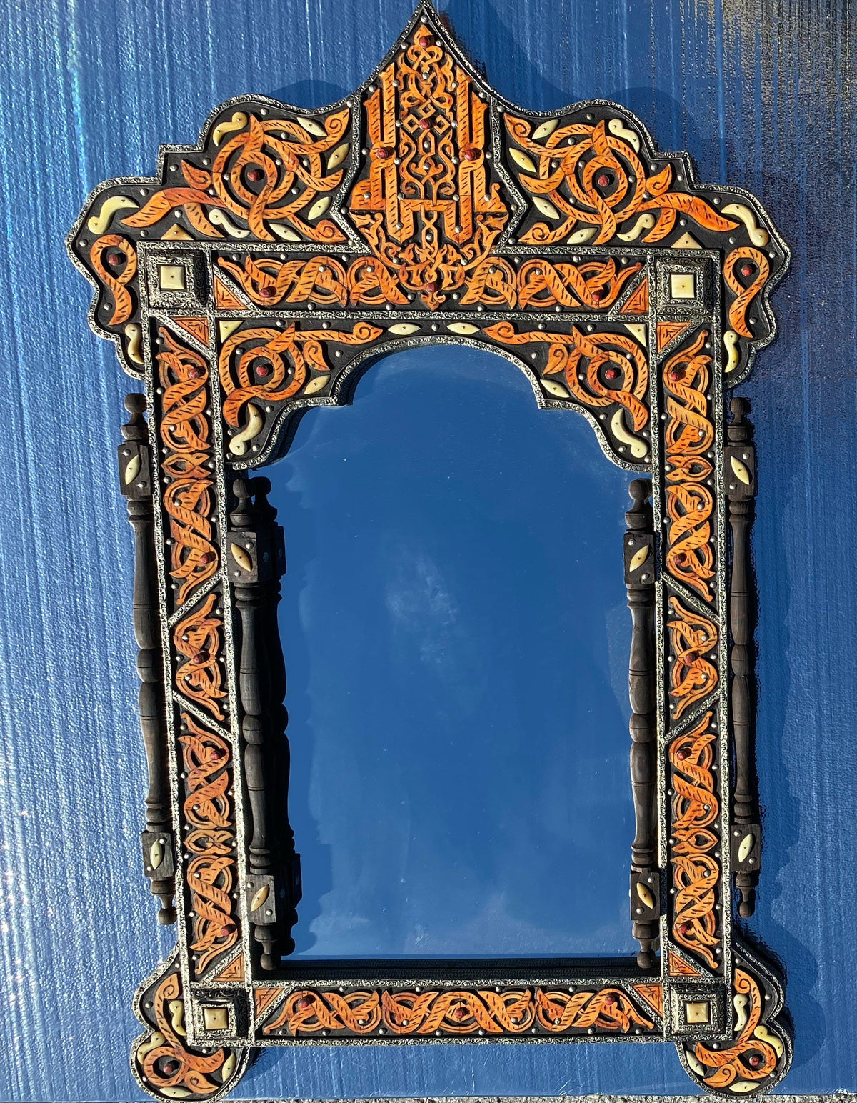 Handmade Moroccan Bone Inlay Mirror, Moorish Design (39” x 21”)