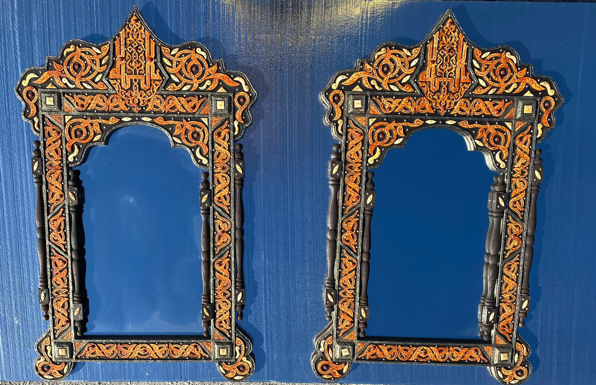 Handmade Moroccan Bone Inlay Mirror, Moorish Design (39” x 21”)