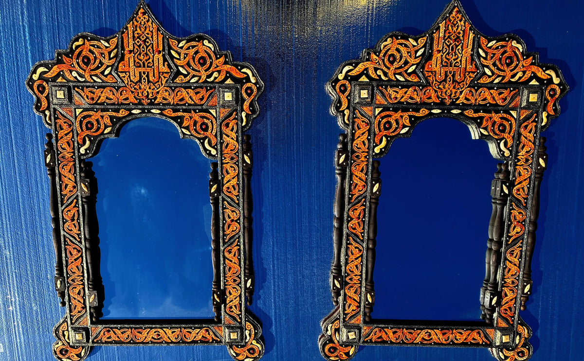 Handmade Moroccan Bone Inlay Mirror, Moorish Design (39” x 21”)