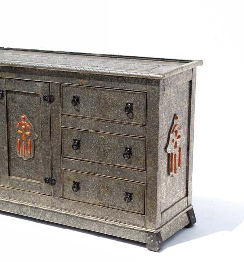 Handmade Moroccan Silver Metal Cabinet: Hamsa Hand Dresser, Solid Wood