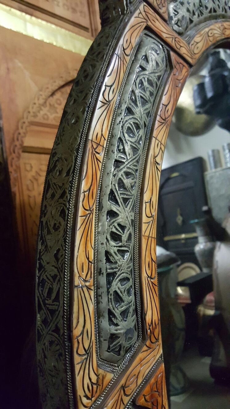 Handmade Moroccan Bone Inlay Mirror, Moorish Berber Design