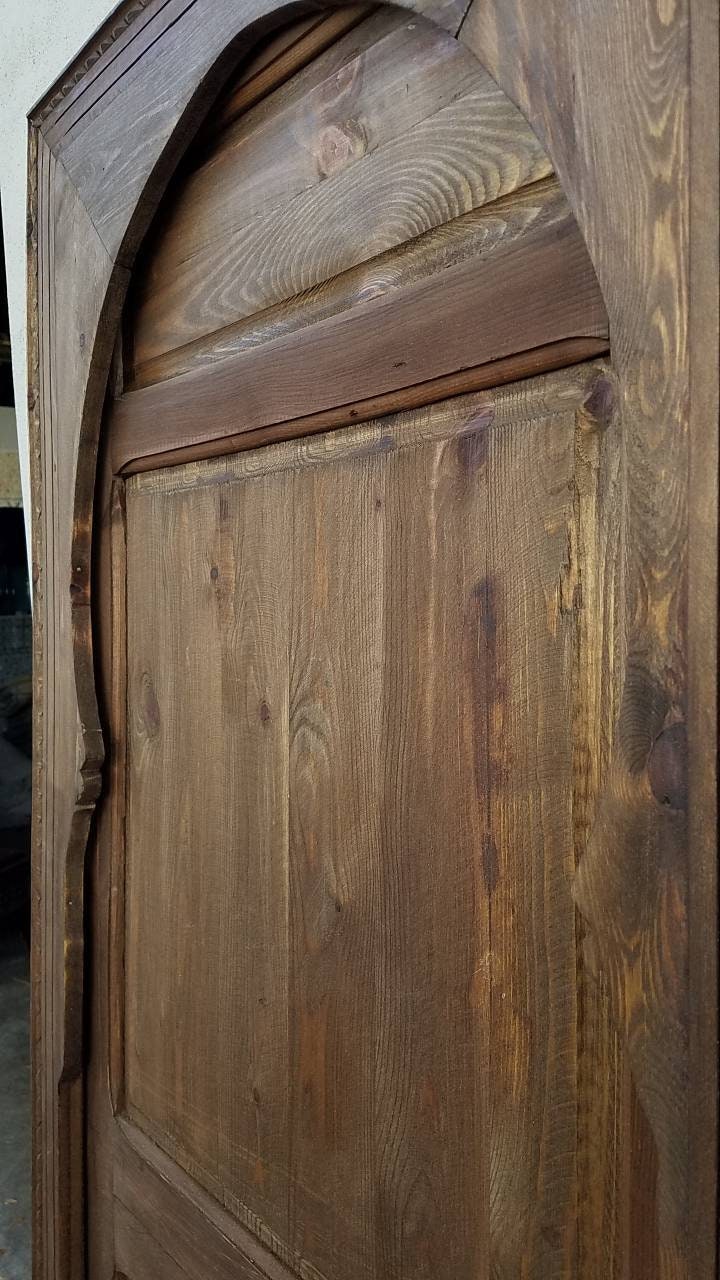 Vintage Moorish Cedar Door with Arch, Andalusian Style