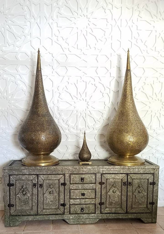 Handmade Moroccan Silver Metal Cabinet: 72" Media Console, Buffet Furniture