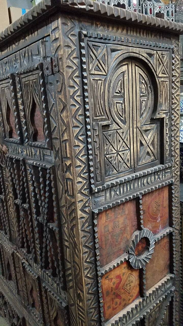 Vintage Touareg cedar Armoire embellished with Touareg nomad leather