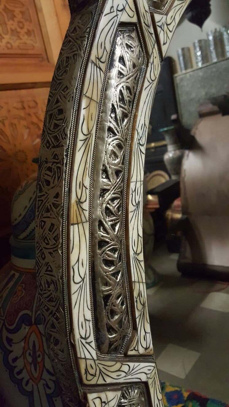 Vintage Moroccan Bone Inlay Mirror, Handmade Berber Design