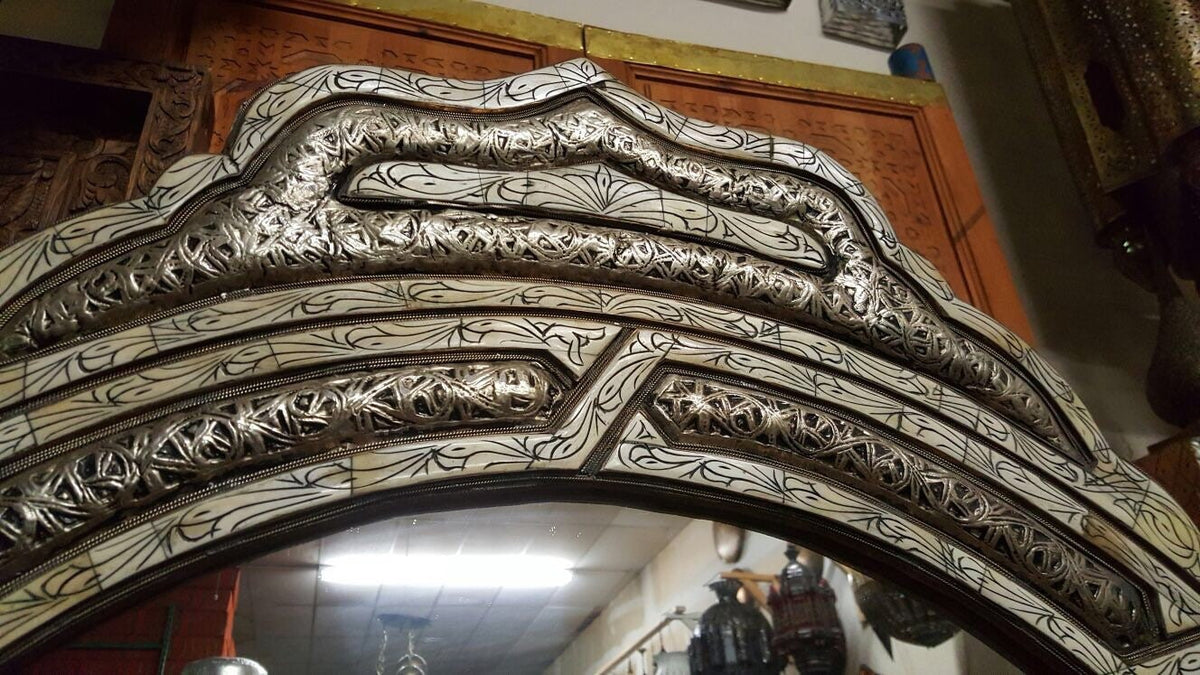 Vintage Moroccan Bone Inlay Mirror, Handmade Berber Design