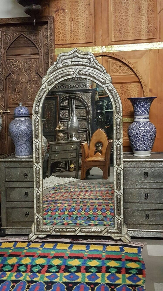 Vintage Moroccan Bone Inlay Mirror, Handmade Berber Design