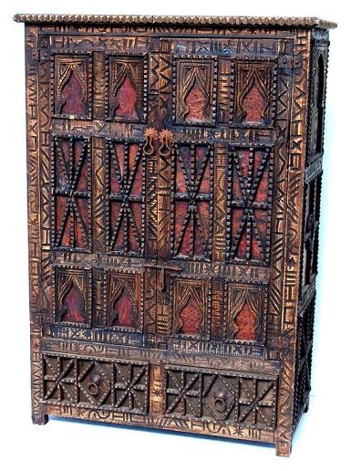 Vintage Touareg cedar Armoire embellished with Touareg nomad leather