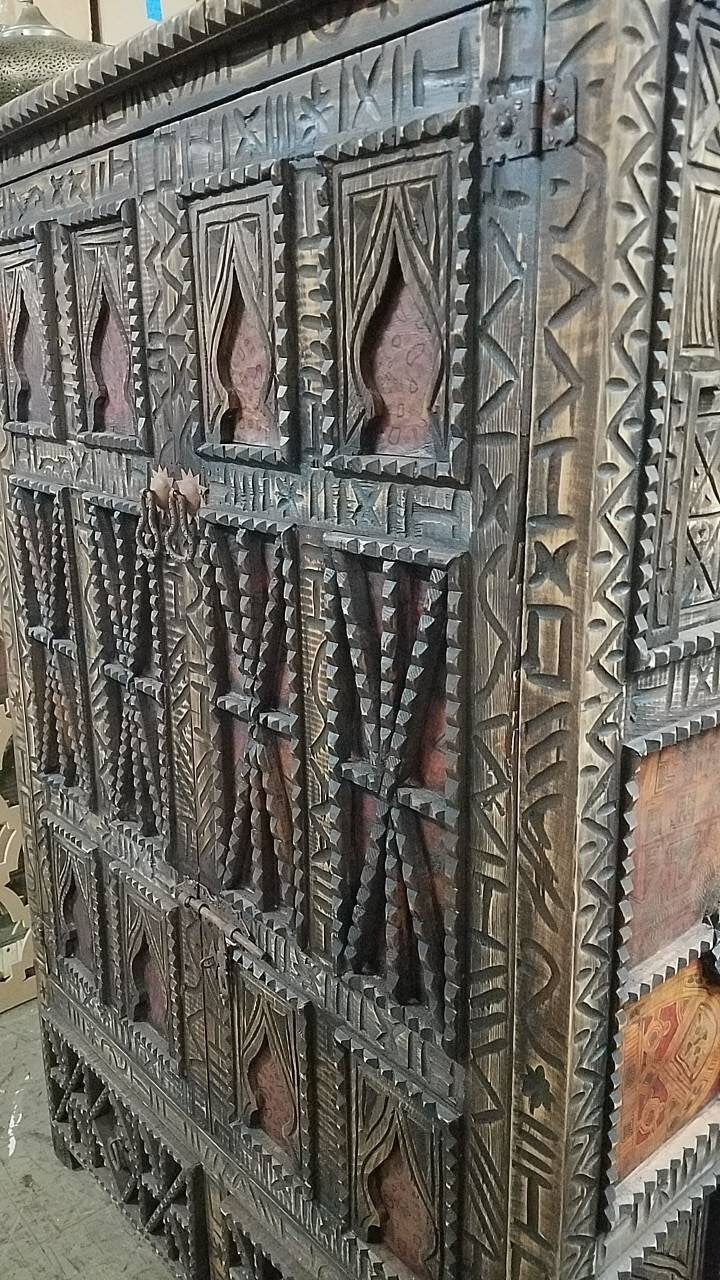 Vintage Touareg cedar Armoire embellished with Touareg nomad leather