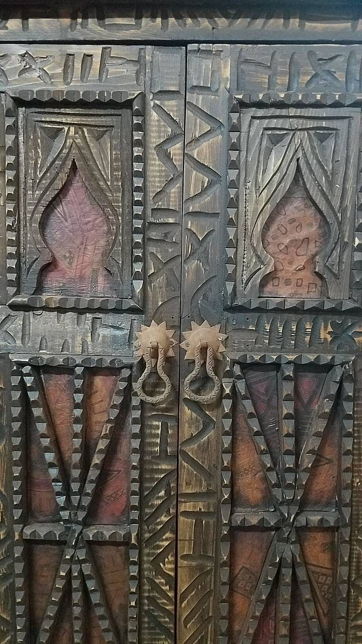 Vintage Touareg cedar Armoire embellished with Touareg nomad leather