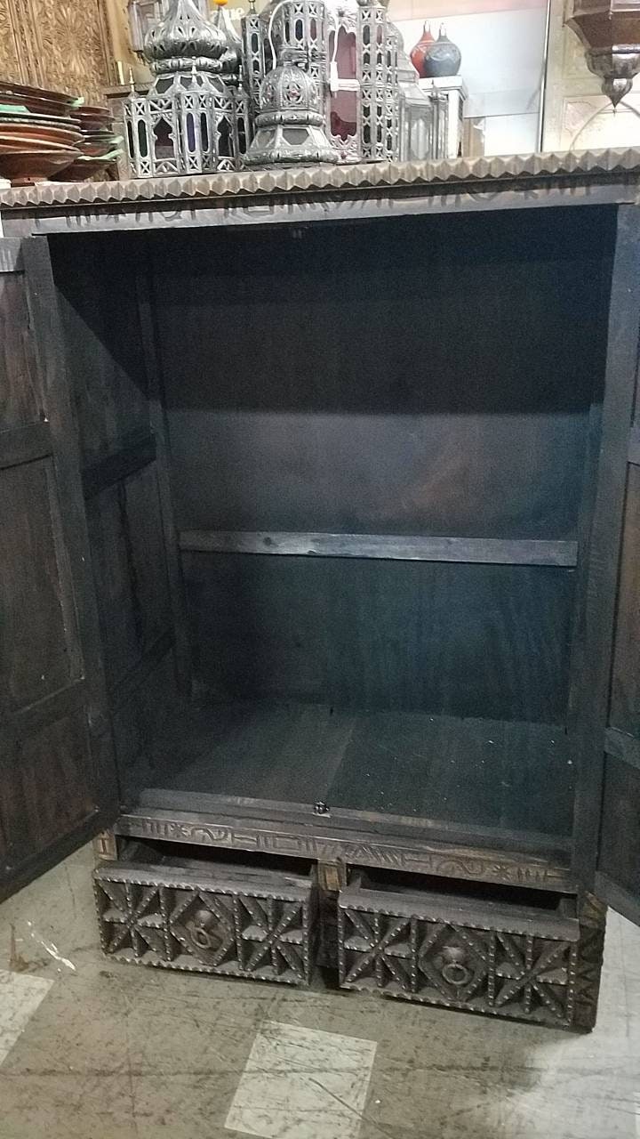Vintage Touareg cedar Armoire embellished with Touareg nomad leather