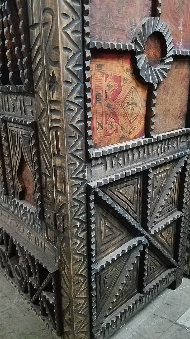 Vintage Touareg cedar Armoire embellished with Touareg nomad leather