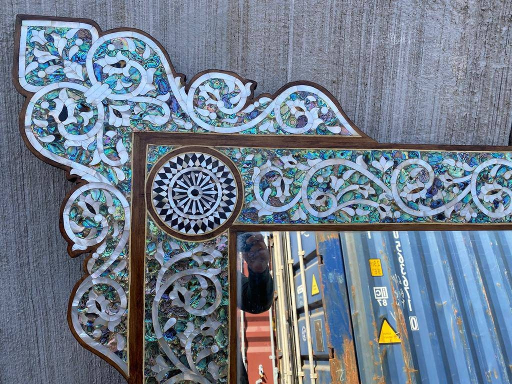 Large Vintage Syrian Mirror: Green Abalone, Mother of Pearl Inlay (85x62")