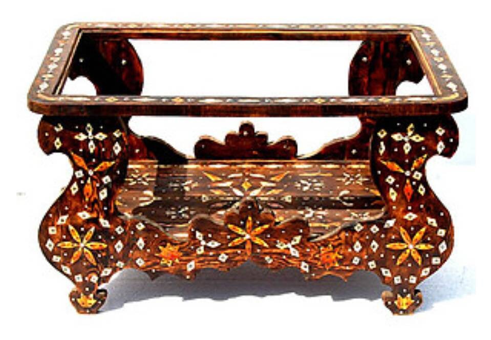 Vintage Moroccan Table with Camel Bone Inlay, Berber Wedding Table