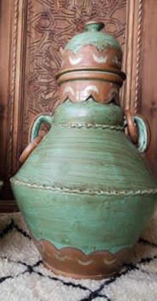 Vintage Green Berber Vases, Moroccan Handmade Pottery Collection