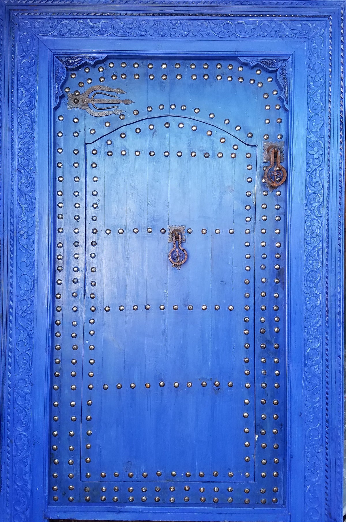 Hand Carved Moroccan Cedar Door, Blue Palace Gate (84x57)