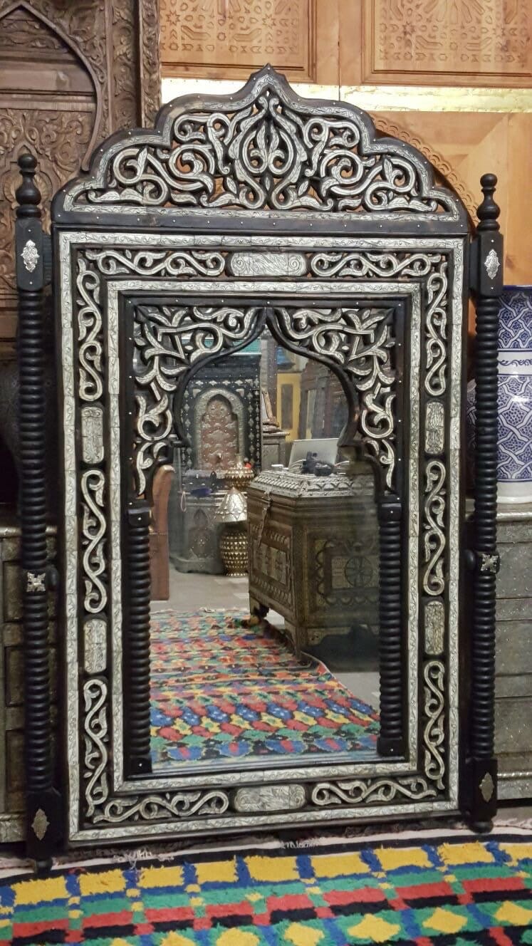 Handmade Moroccan Mirror: Inlay Camel Bone, Moorish Design (75.5x47")