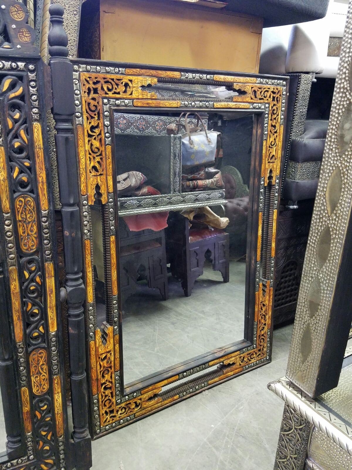 Handmade Moroccan Bone Inlay Mirror, Moorish Arches Design (62.5" x 46.5")
