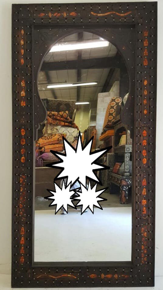 Handmade Moroccan Bone Inlay Mirror: Berber Silver Metal Decor
