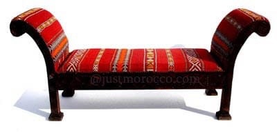 Handmade Carved Wooden Moroccan Kilim Bench, Arabic Decor (76x28 inches)
