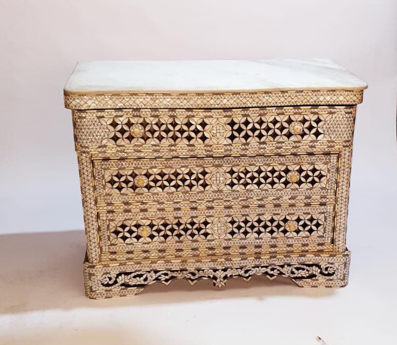 Vintage Syrian Mother of Pearl Inlaid Dresser, Moroccan Bone Chest