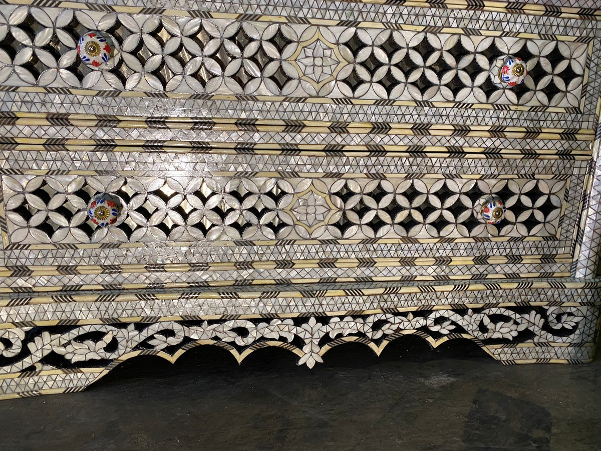 Vintage Syrian Mother of Pearl Inlaid Dresser, Moroccan Bone Chest