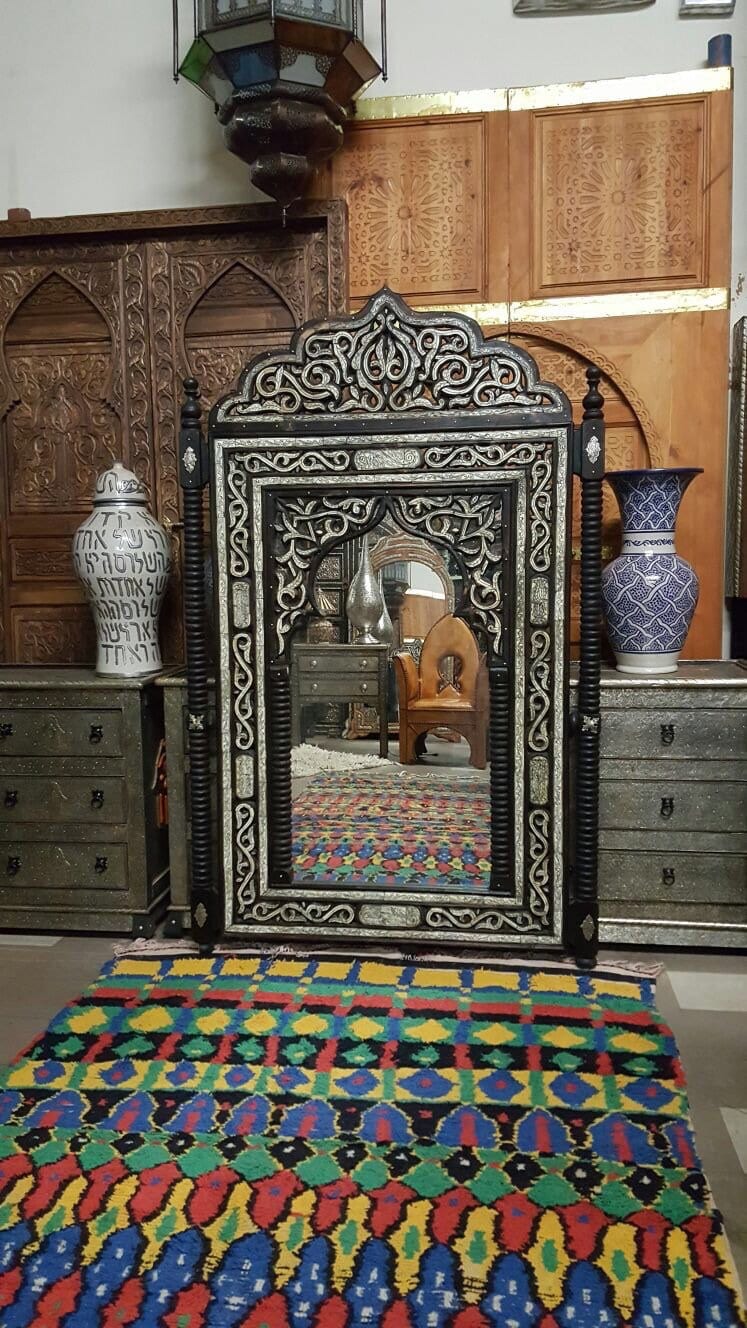 Handmade Moroccan Mirror: Inlay Camel Bone, Moorish Design (75.5x47")