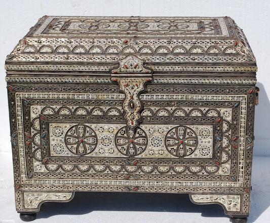 Vintage Bone Inlay Chest, Moroccan Middle Eastern Decor