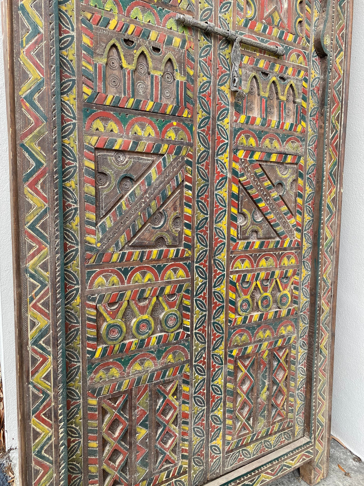 Vintage Carved Moroccan Cedar Door, Berber Tribal Art