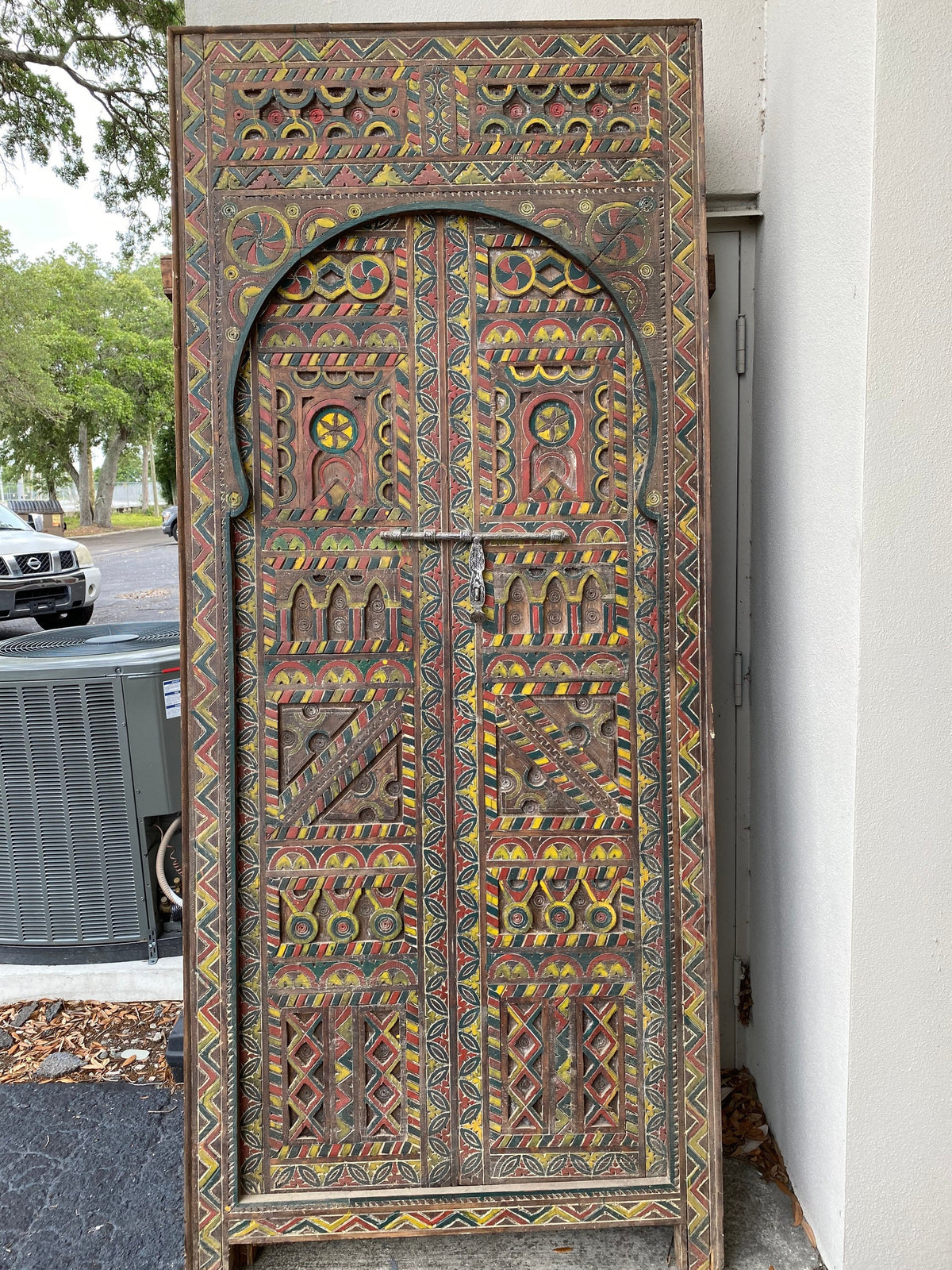 Vintage Carved Moroccan Cedar Door, Berber Tribal Art
