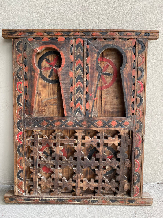 Berber African Window Art: Vintage Hand-Painted Wooden Decor