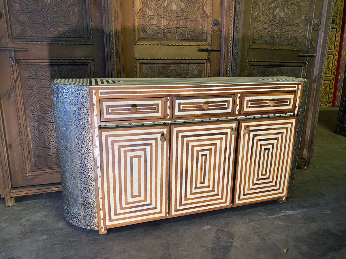 Handmade Silver Metal Moroccan Dresser - Bone and Resin Cabinet