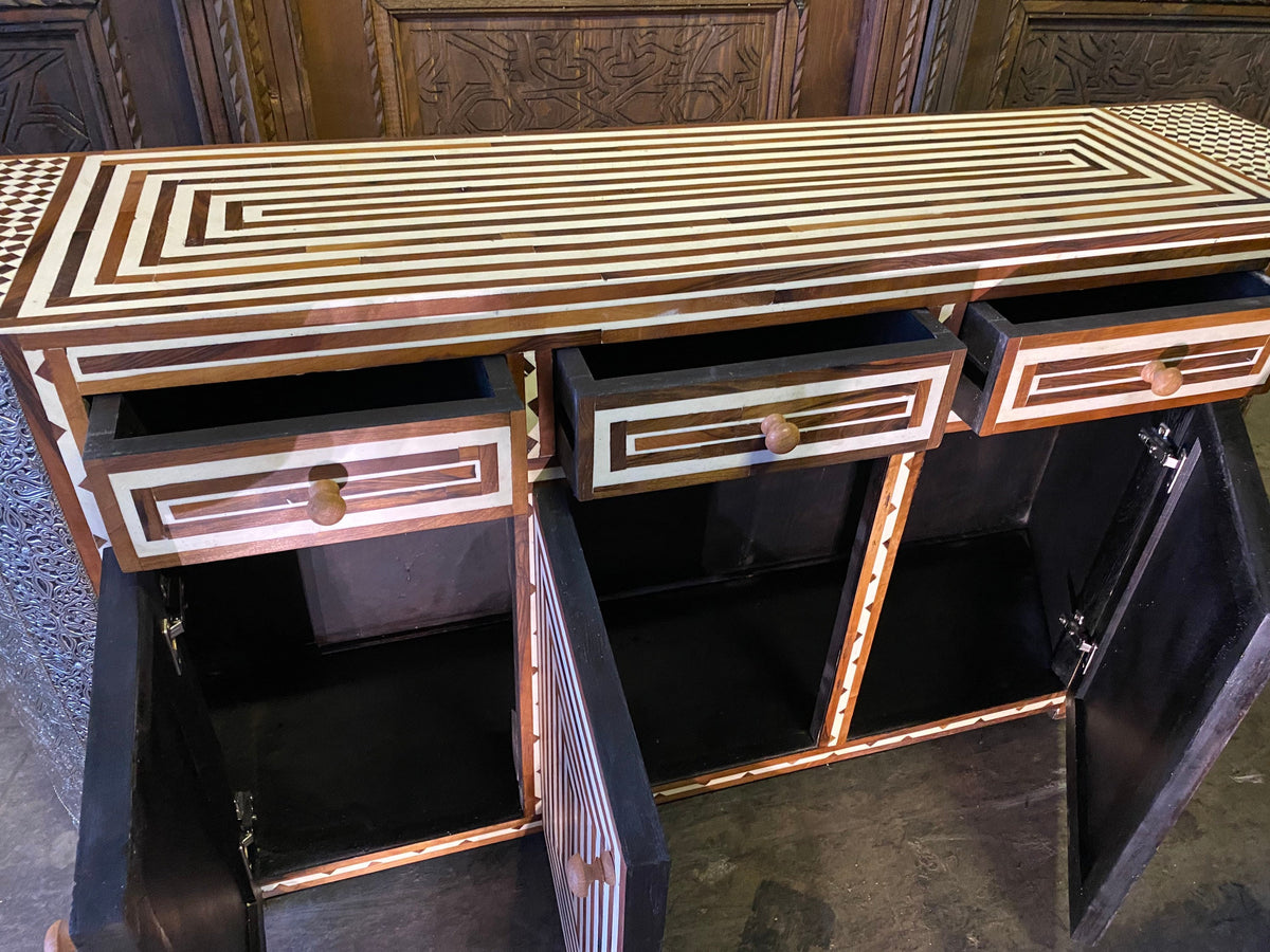 Handmade Silver Metal Moroccan Dresser - Bone and Resin Cabinet