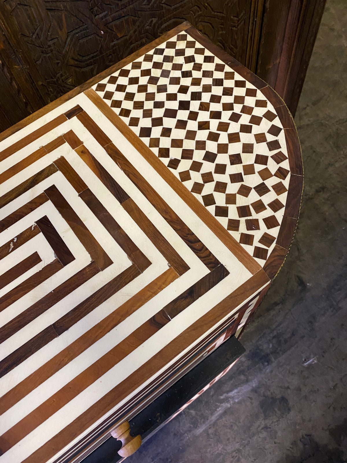 Handmade Moroccan Bone Inlay Cabinet, Silver Metal & Resin Accent