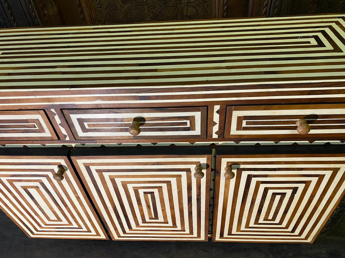 Handmade Moroccan Bone Inlay Cabinet, Silver Metal & Resin Accent