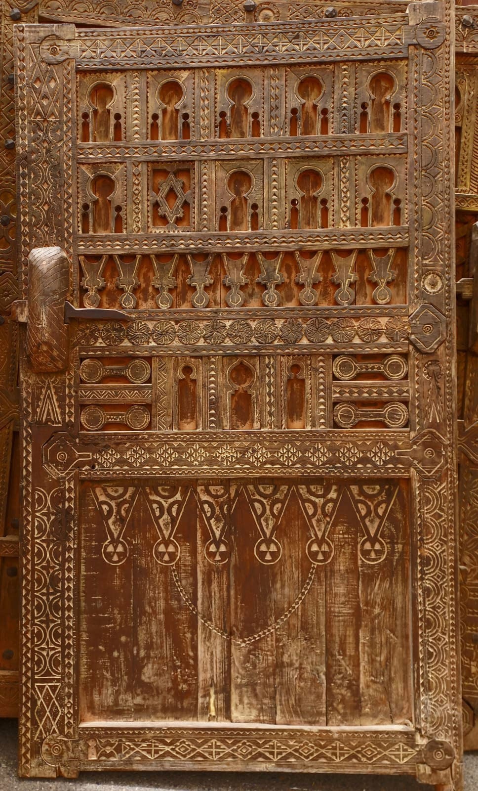 Authentic Moroccan Carved Wood Door – Traditional Berber African wall art decor