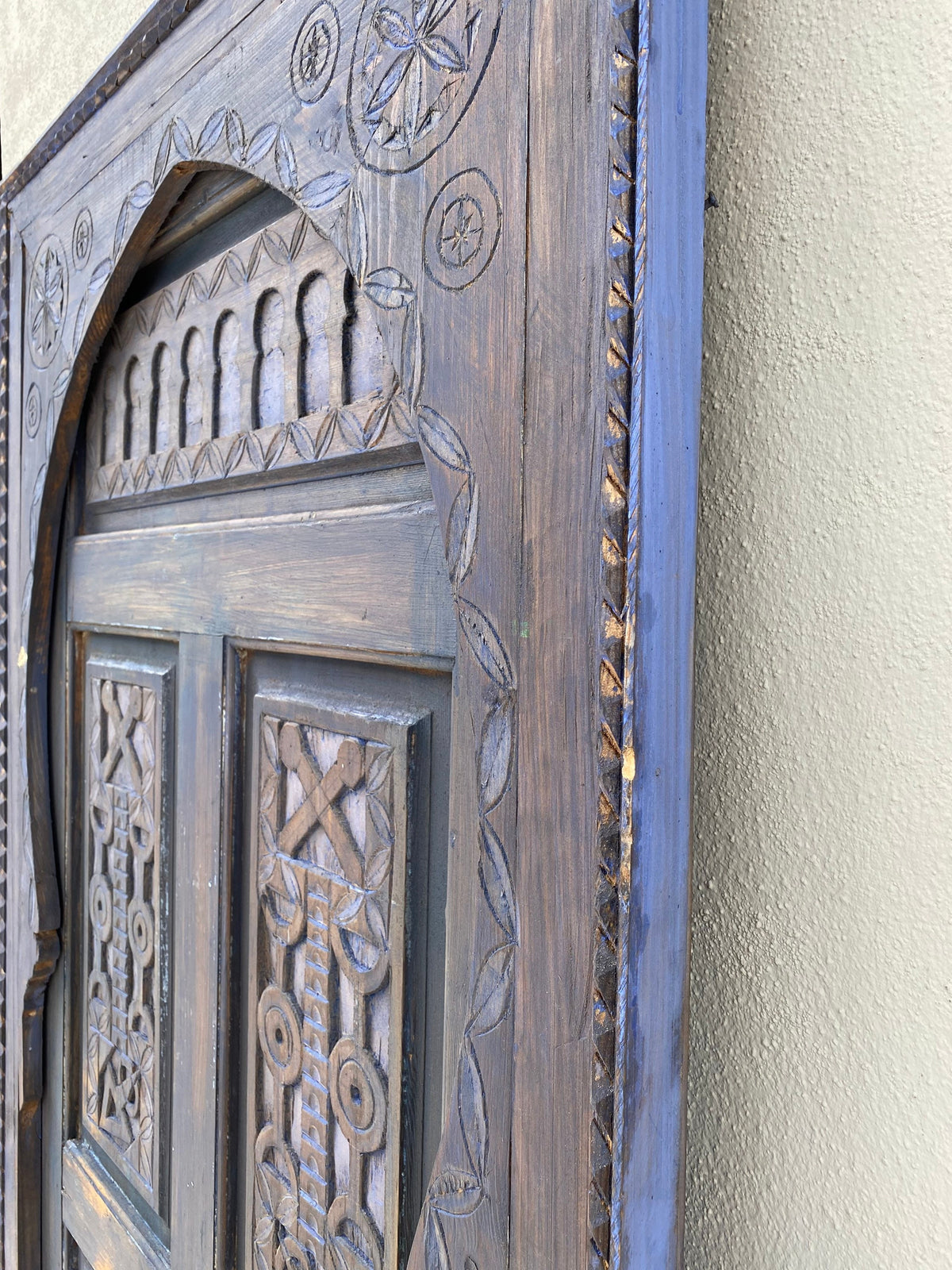 Hand Carved Berber Door: Vintage Moroccan Touareg Cedar Wood (76” x 34”)