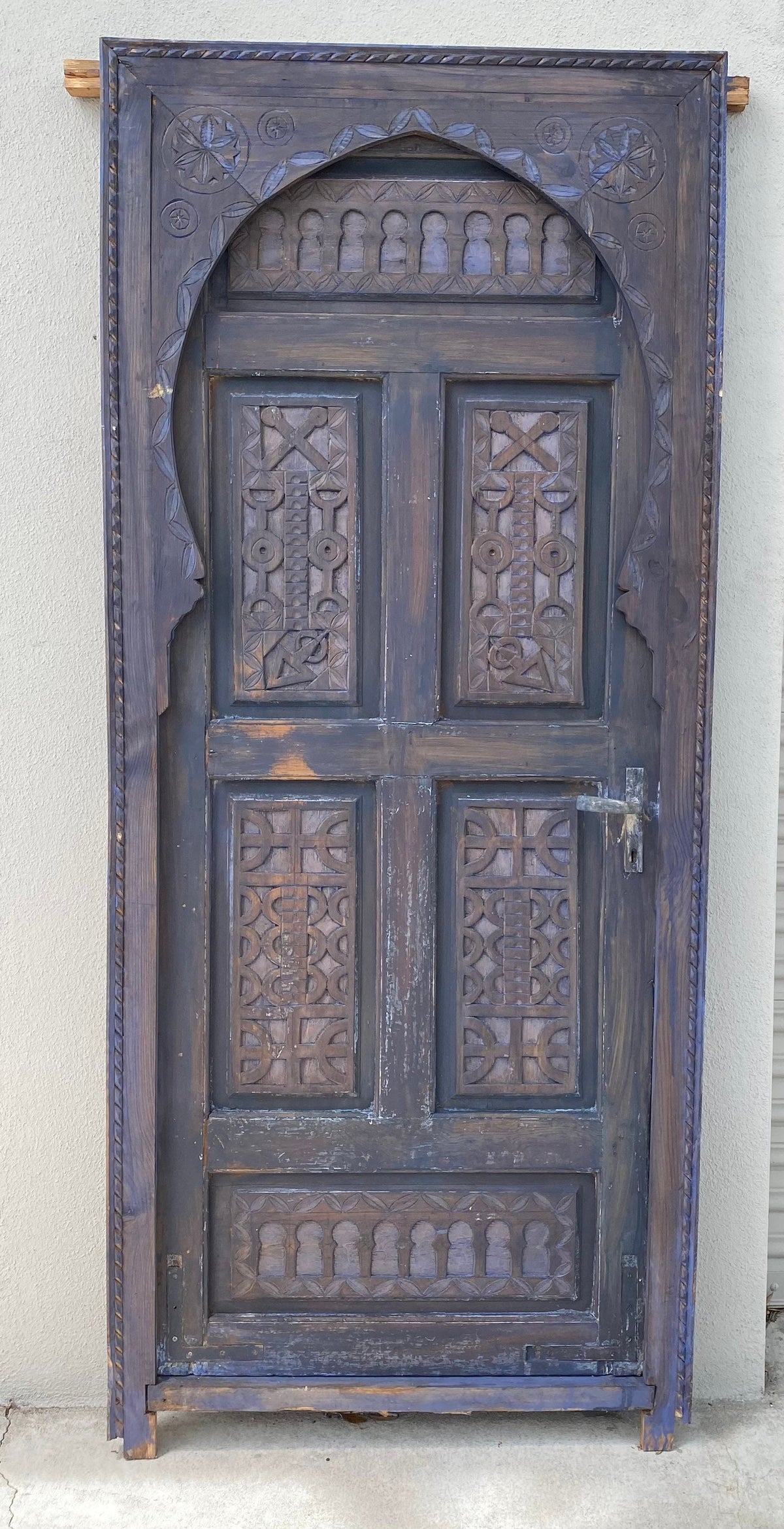 Hand Carved Berber Door: Vintage Moroccan Touareg Cedar Wood (76” x 34”)