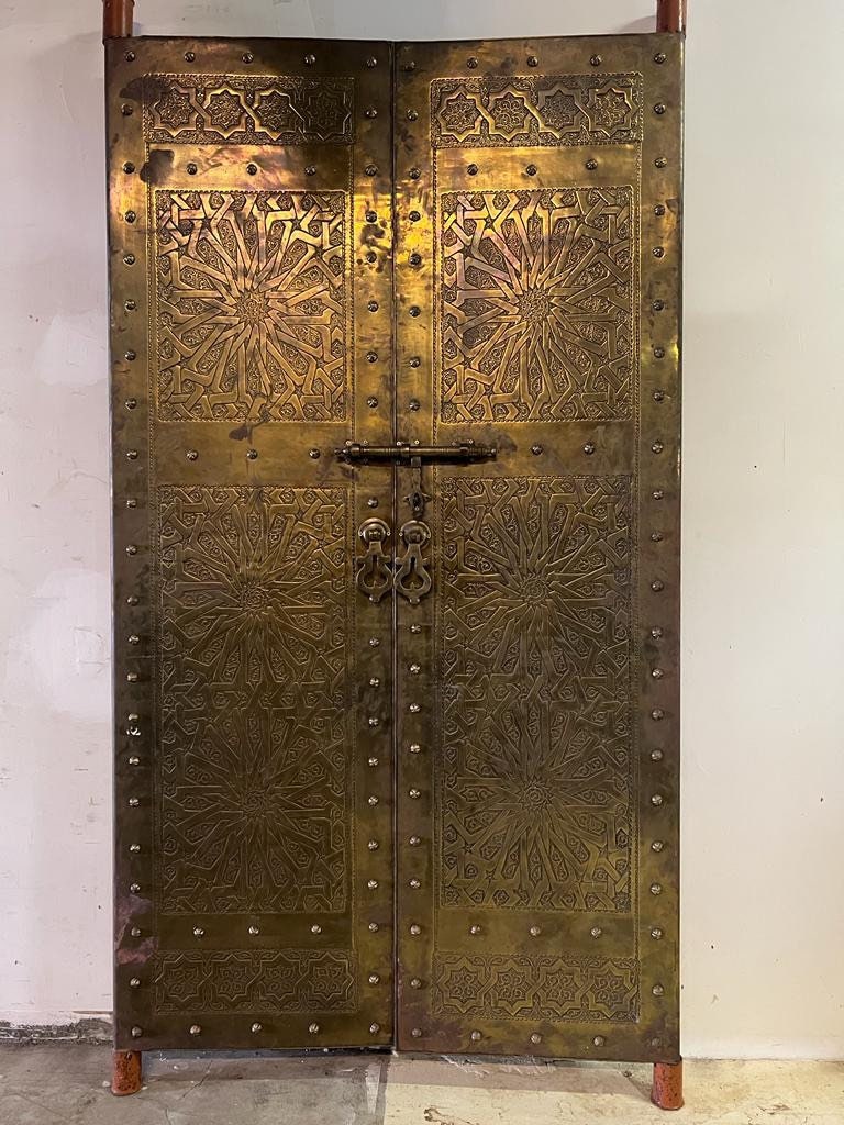 Handmade Carved Brass Moroccan Door: Royal Palace Double Door (98” x 56”)
