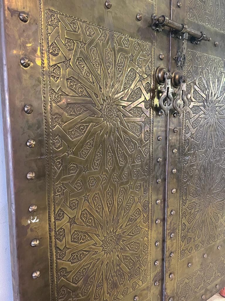 Handmade Carved Brass Moroccan Door: Royal Palace Double Door (98” x 56”)