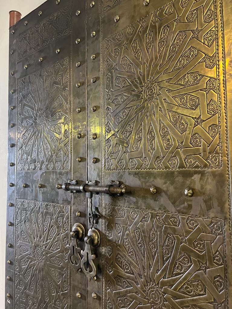 Handmade Carved Brass Moroccan Door: Royal Palace Double Door (98” x 56”)