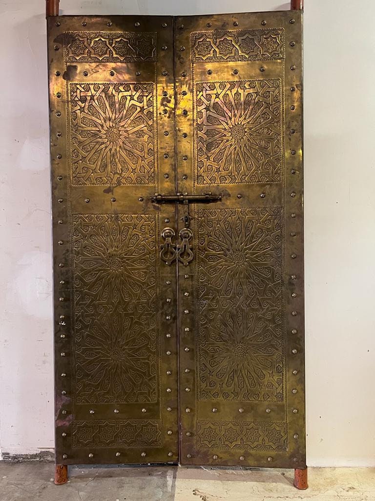 Handmade Carved Brass Moroccan Door: Royal Palace Double Door (98” x 56”)