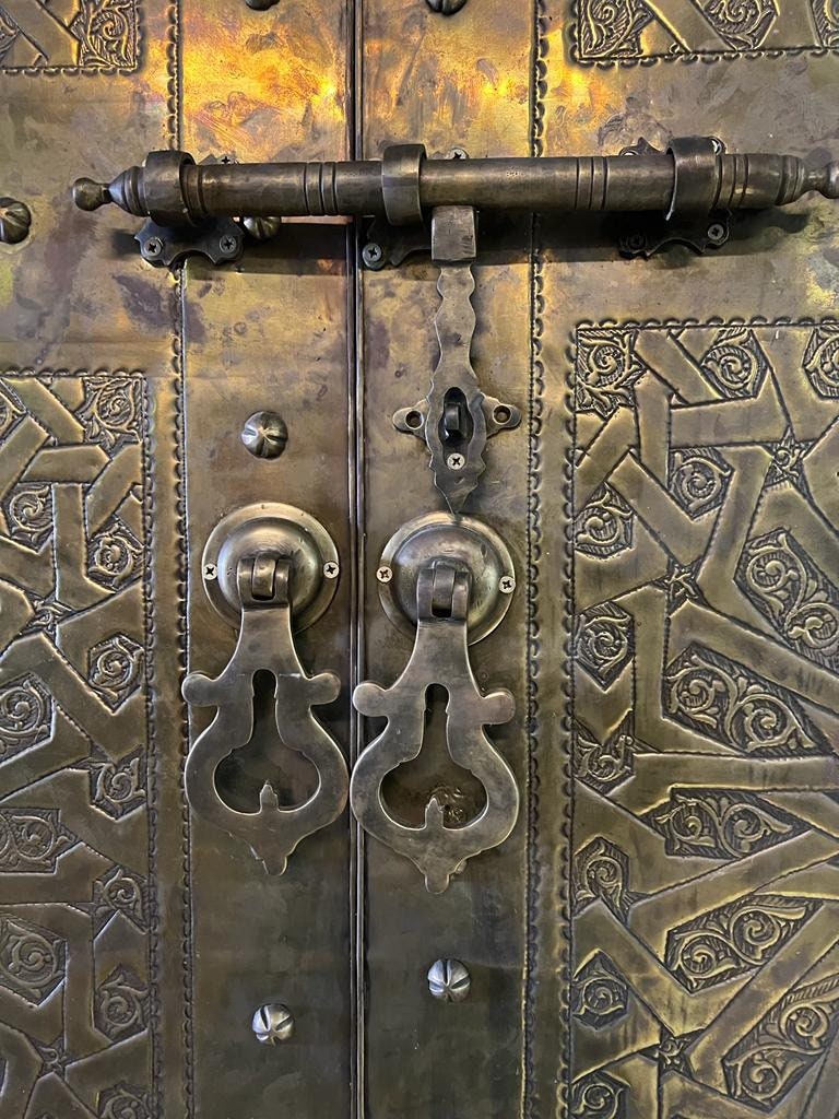 Handmade Carved Brass Moroccan Door: Royal Palace Double Door (98” x 56”)