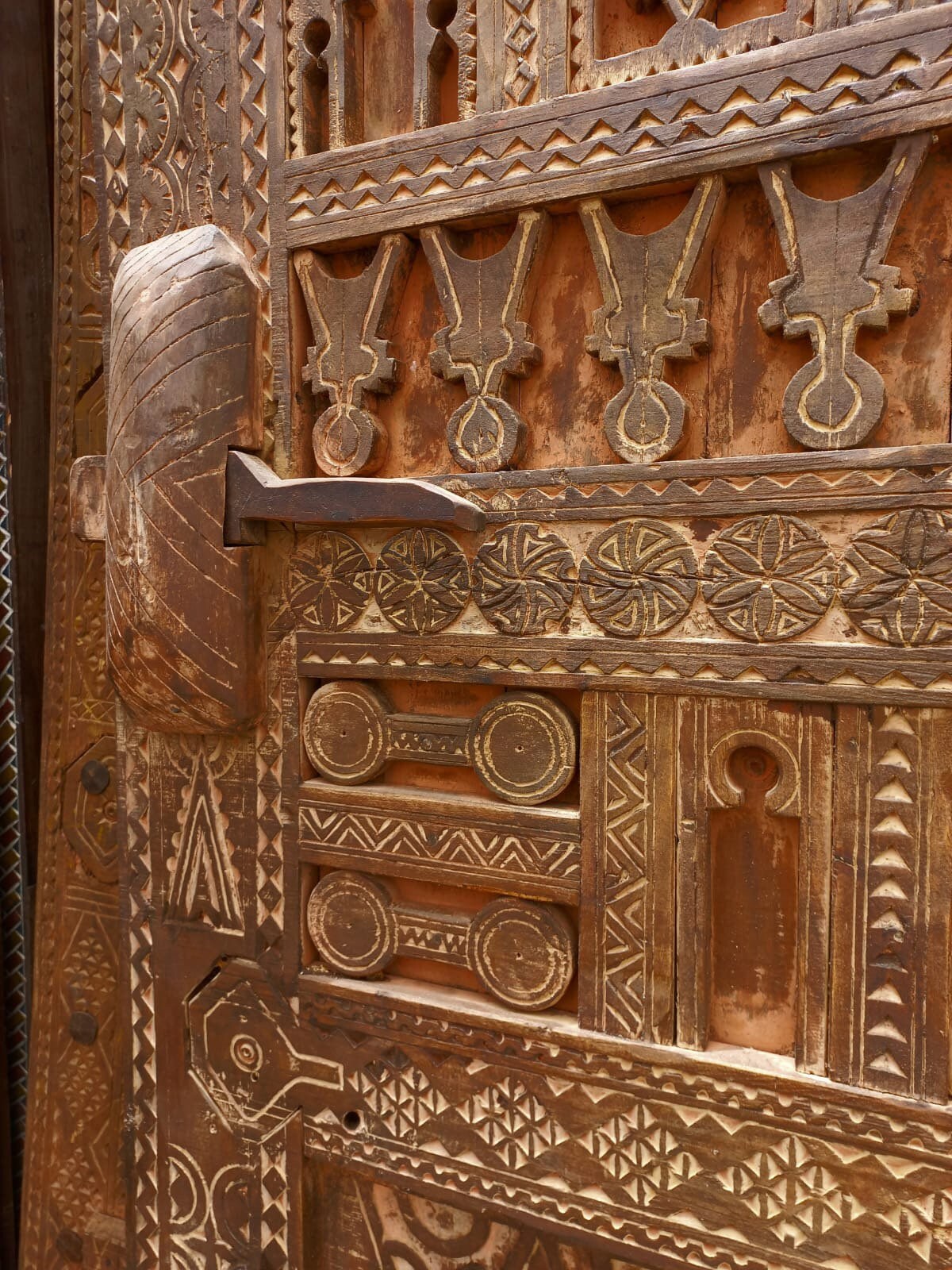Authentic Moroccan Carved Wood Door – Traditional Berber African wall art decor