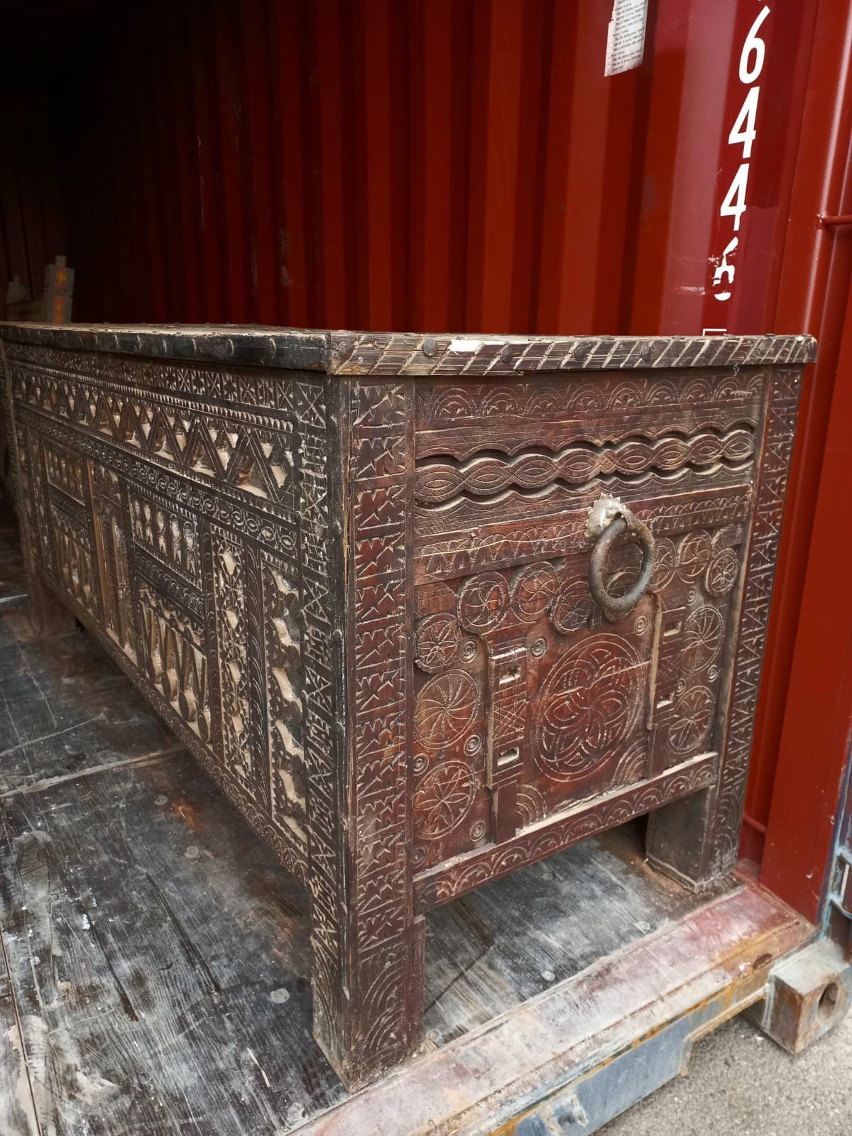 Large Vintage Moroccan Chest, Hand-Carved Touareg Trunk