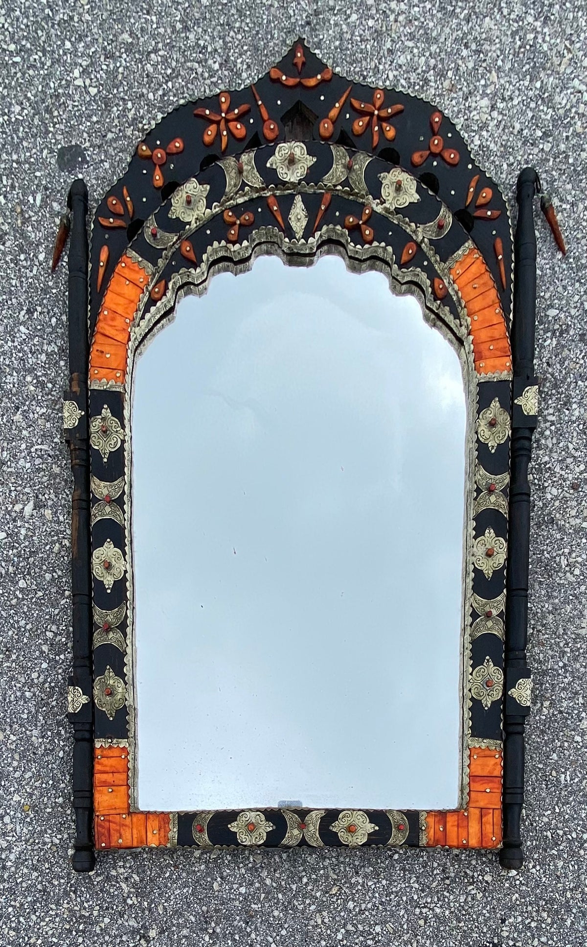 Handmade Moroccan Inlay Bone Mirror: Moorish Arch Design, 42" x 26"
